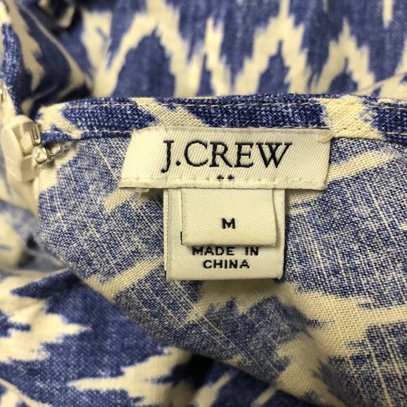 J.Crew Factory Linen Cotton Dress Sundress Women's Size Medium Blue White Ikat - Picture 7 of 8
